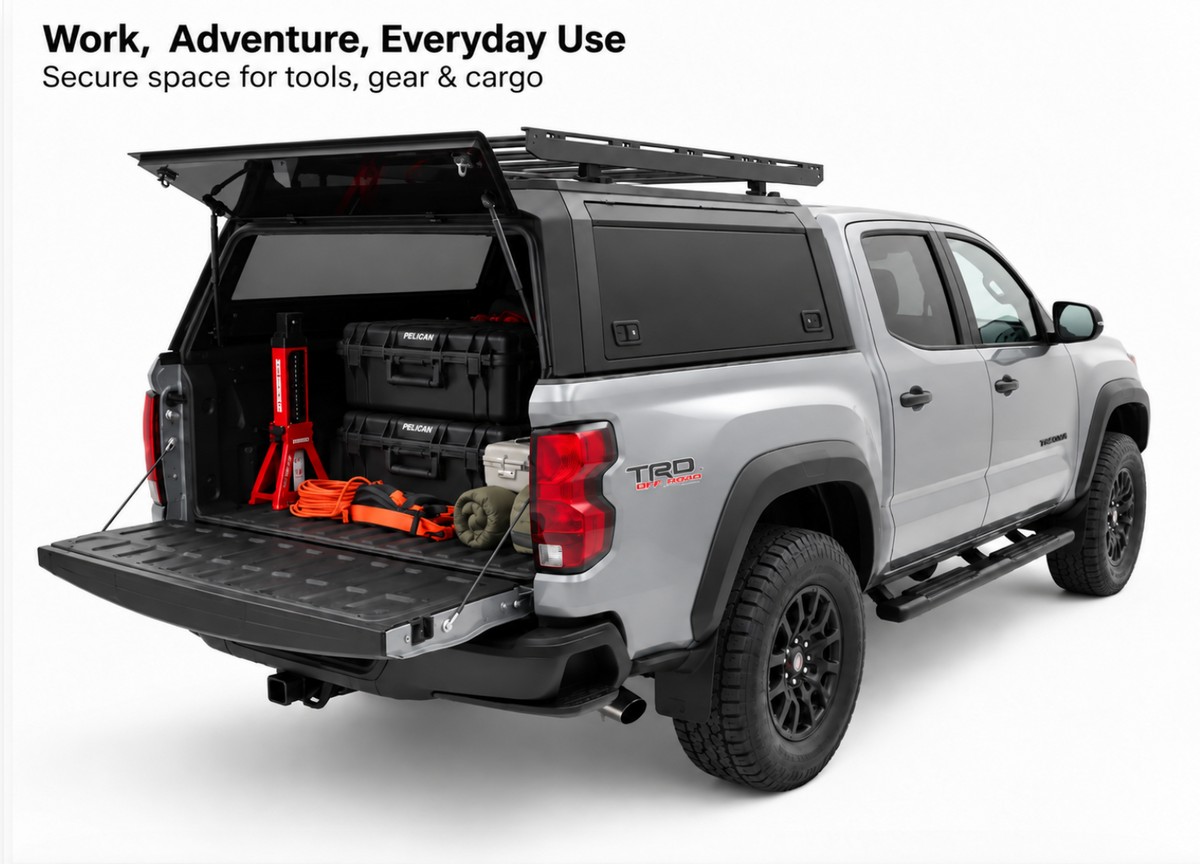 Aluminum Truck Bed Cap With Windows for Tacoma (Gen 3 2016-2023) | 5' Bed, 6' Bed